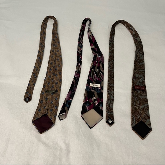 Oscar de la Renta, Croft & Barrow & J.T Beckett 3 Silk Ties Black Brown Blue - Picture 7 of 12
